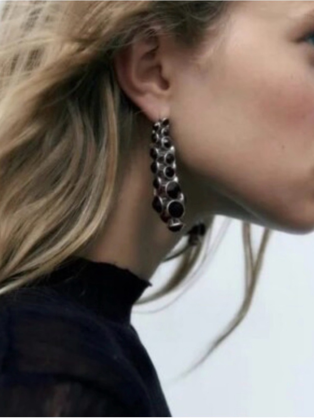ZARA Black Stone Cluster Drop Earrings in Silver-tone